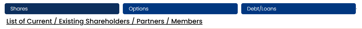 CAP Table shareholding sections