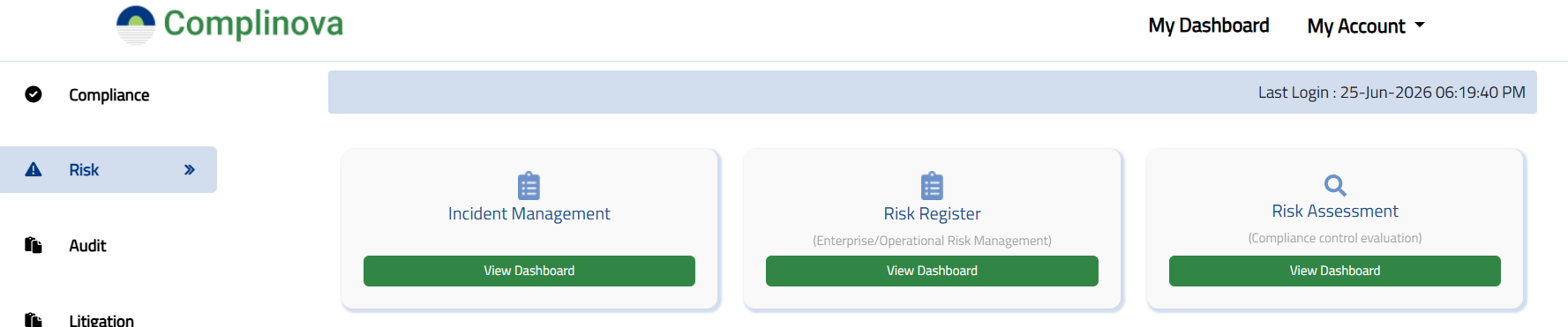 Complinova Risk Management dashboard preview